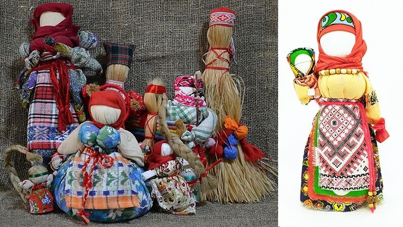 charms in the form of burlap dolls